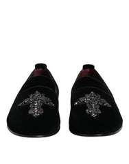 Dolce & Gabbana Black Velvet Embellished Loafer Slip On Shoes - EU43/US10 - Flats