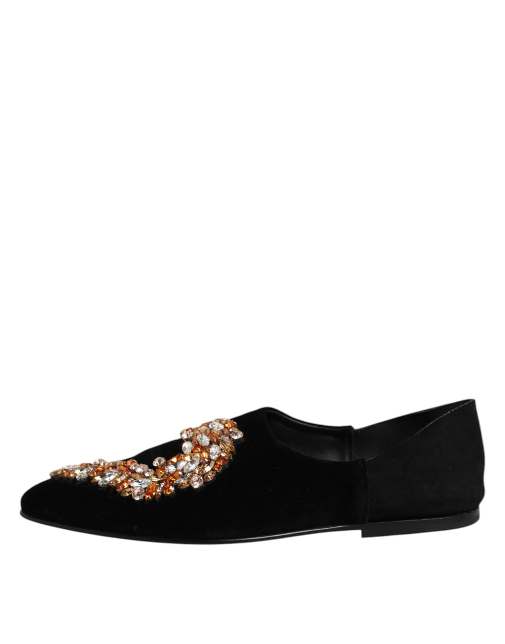 Dolce & Gabbana Black Velvet Embellished Loafer Slip On Shoes - EU43/US10 - Flats
