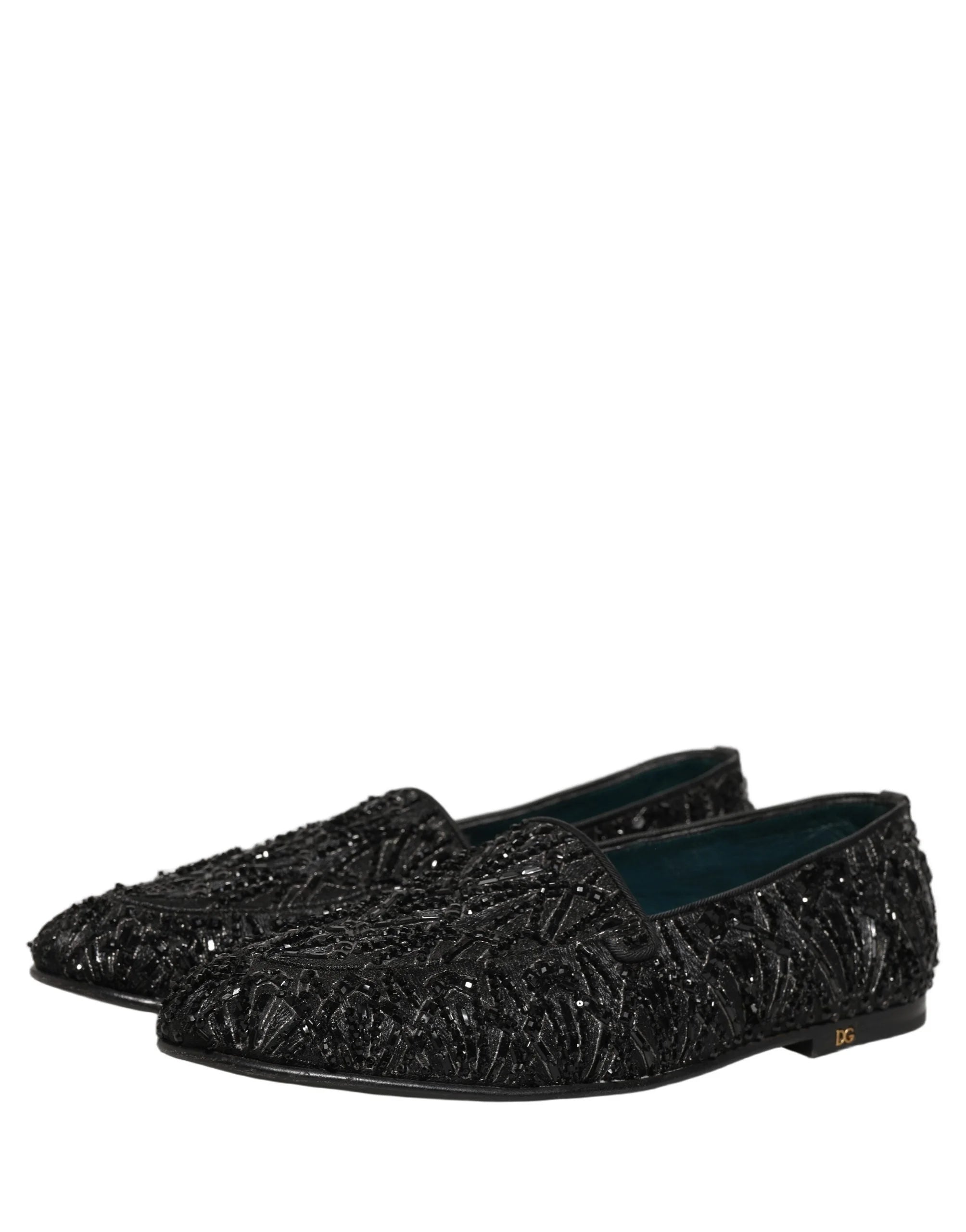 Dolce & Gabbana zwarte fluweel loafers met geborduurde details - EU43/US10