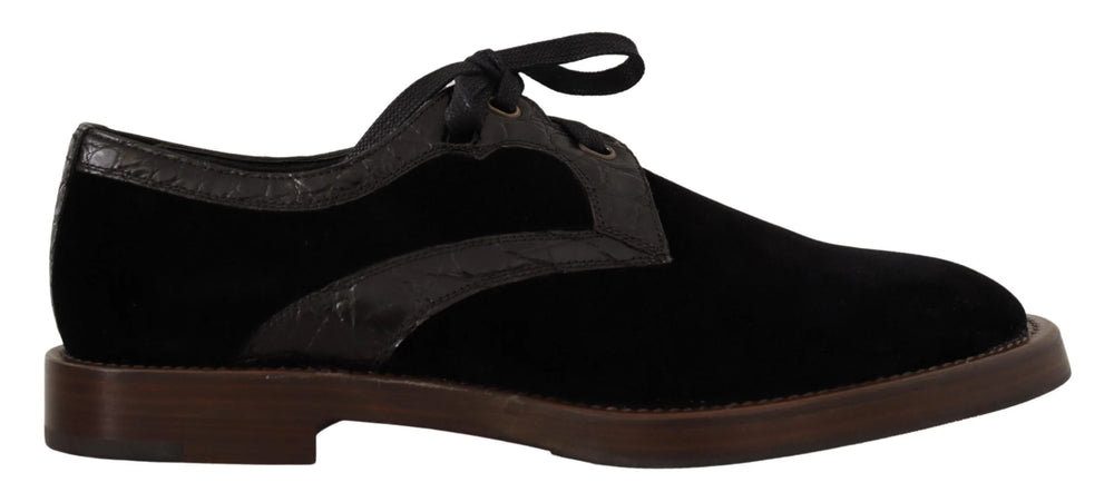 Dolce & Gabbana Black Velvet Exotic Leather Shoes - EU44/US11 - Shoes