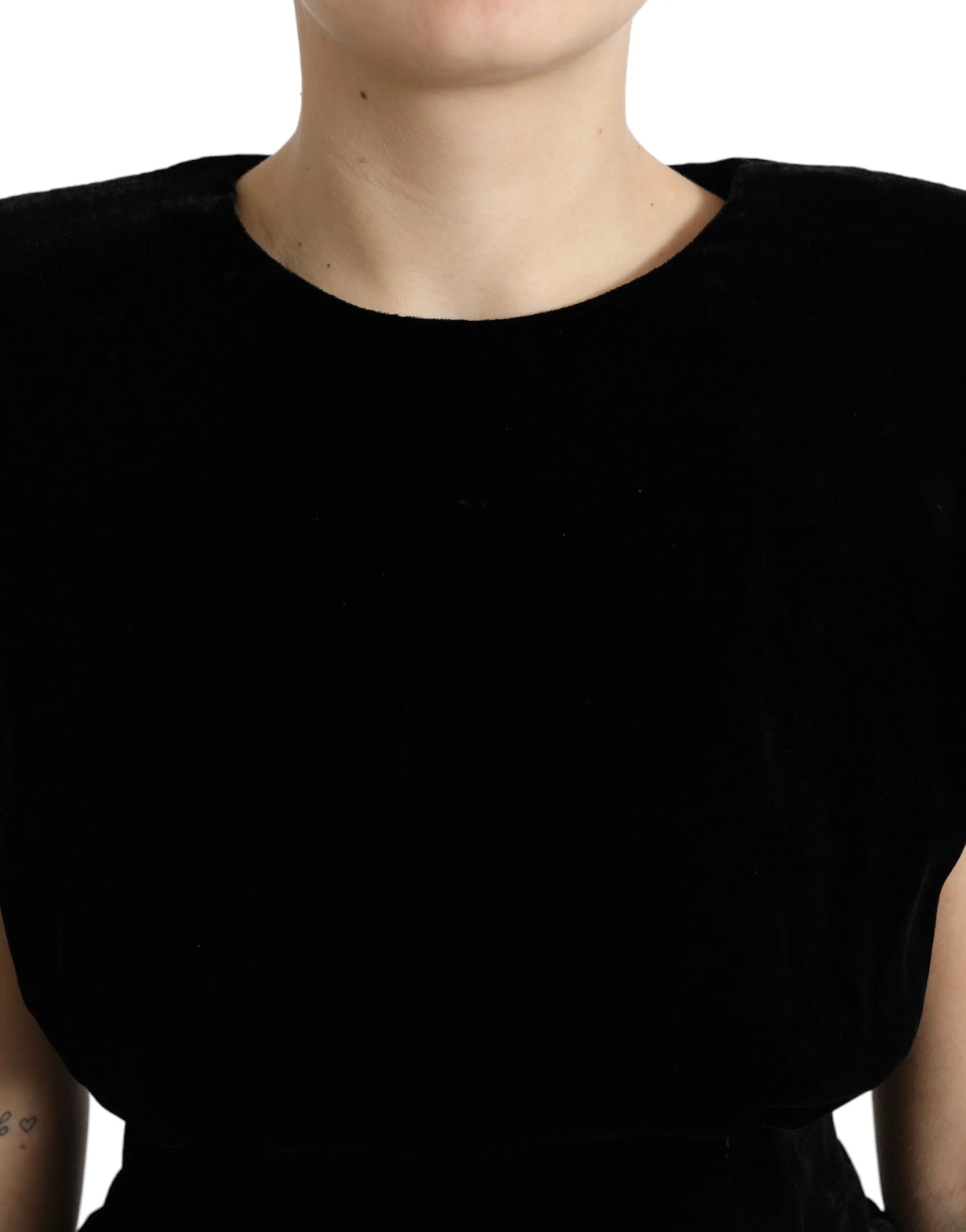 Dolce & Gabbana Black Velvet Fitted Padded Shoulder Blouse Top - Blouses