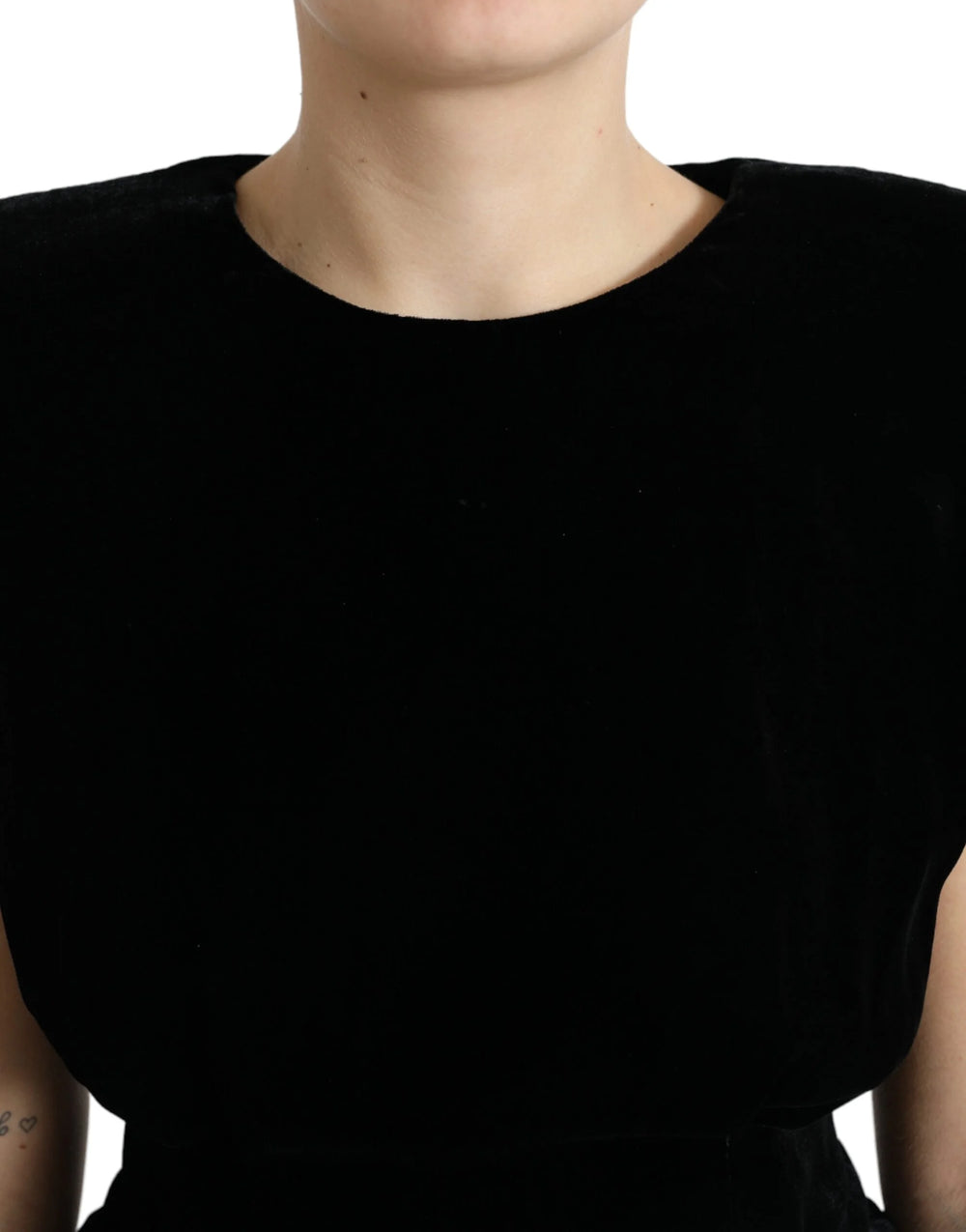 Dolce & Gabbana Black Velvet Fitted Padded Shoulder Blouse Top - Blouses