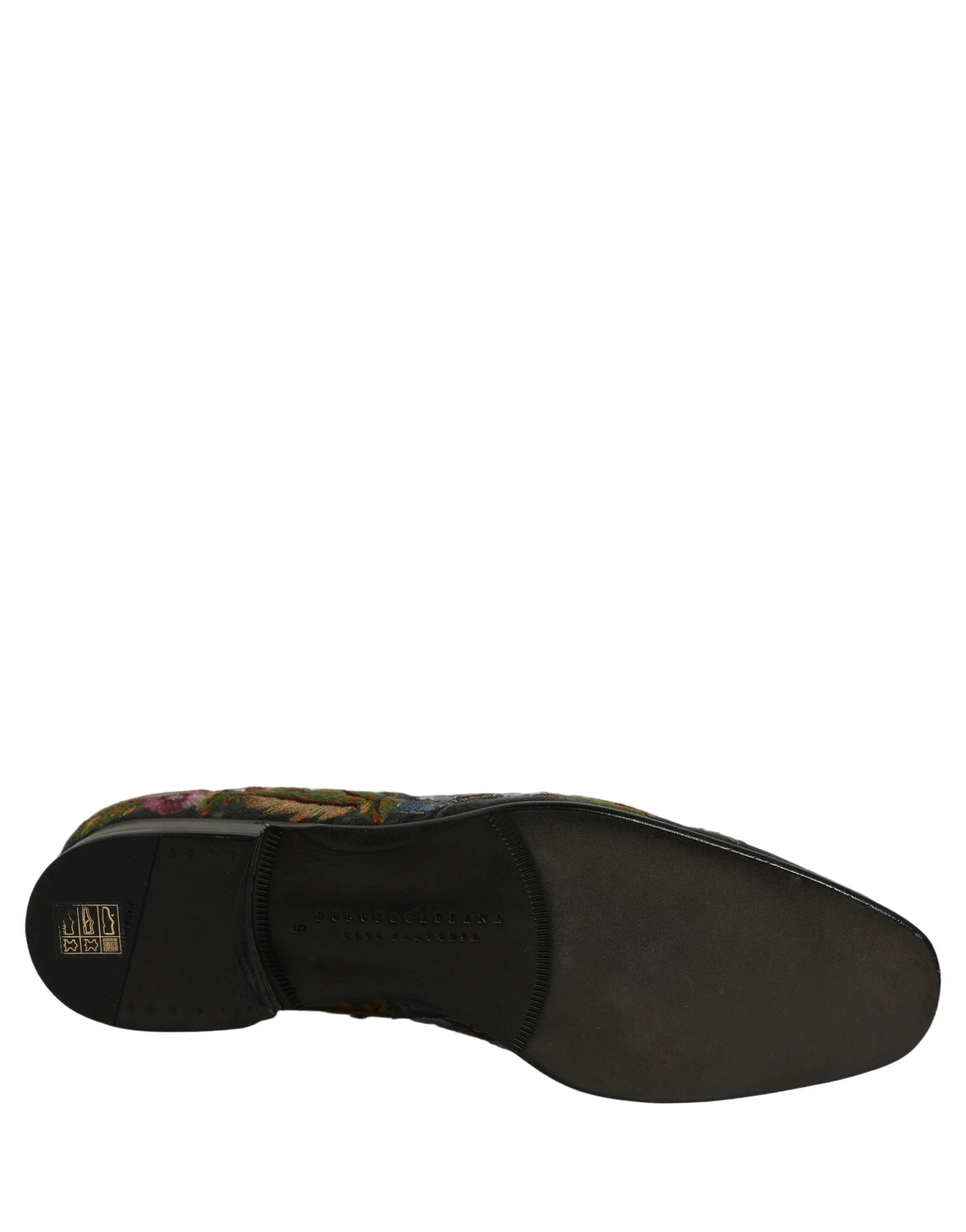 Dolce & Gabbana Black Velvet Floral Embroidery Loafers Shoes - EU43/US10