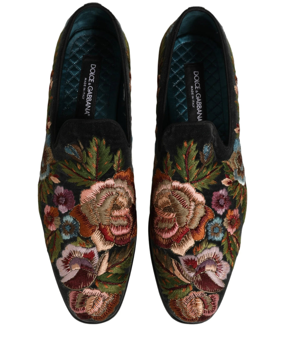 Dolce & Gabbana Black Velvet Floral Embroidery Loafers Shoes - EU43/US10