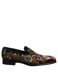 Dolce & Gabbana Black Velvet Floral Embroidery Loafers Shoes - EU43/US10