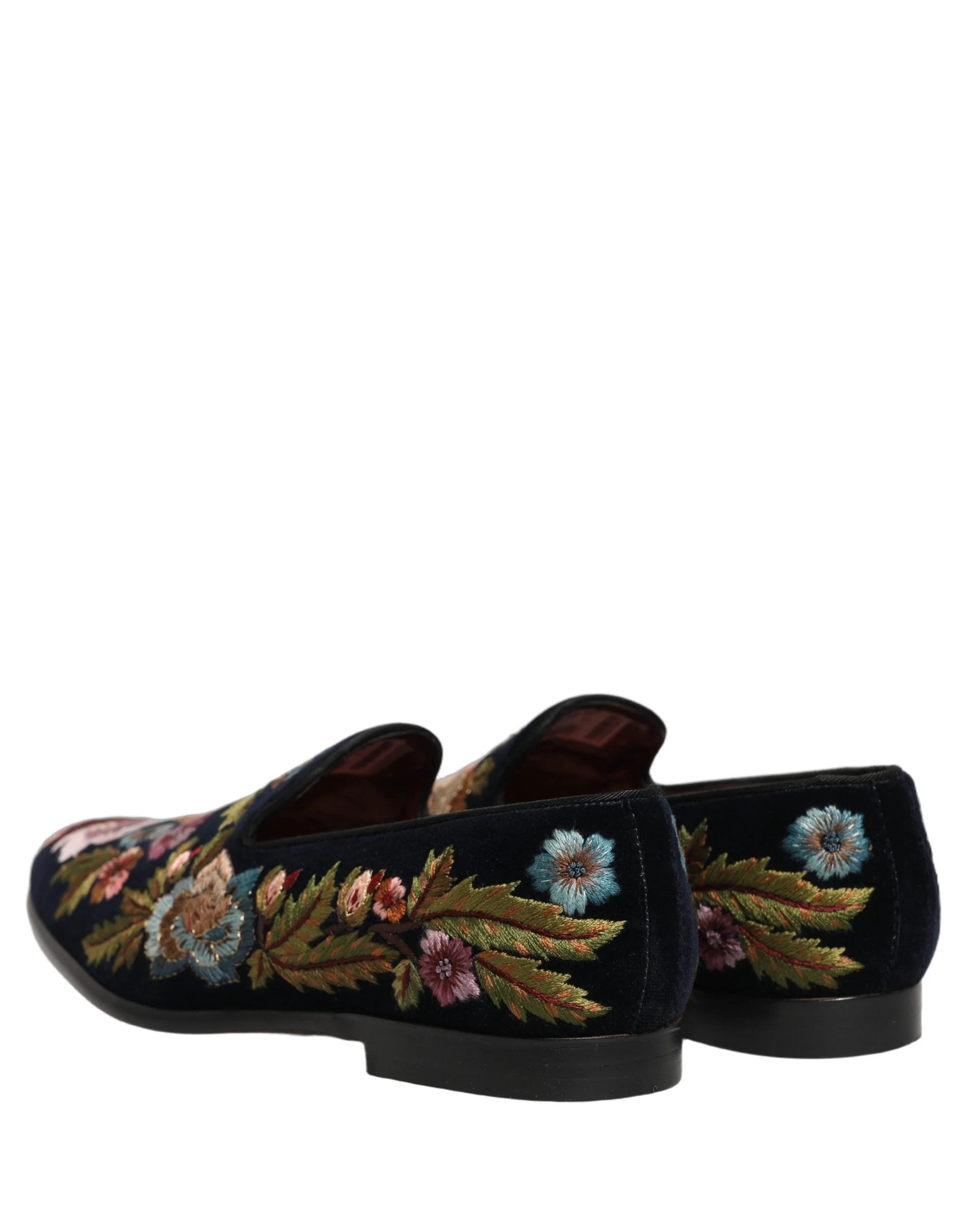 Dolce & Gabbana Black Velvet Floral Embroidery Loafers Shoes - EU44/US11