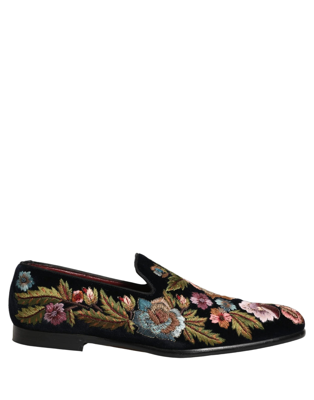 Dolce & Gabbana Black Velvet Floral Embroidery Loafers Shoes - EU44/US11