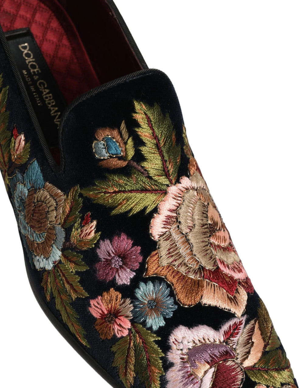 Dolce & Gabbana Black Velvet Floral Embroidery Loafers Shoes - EU44/US11