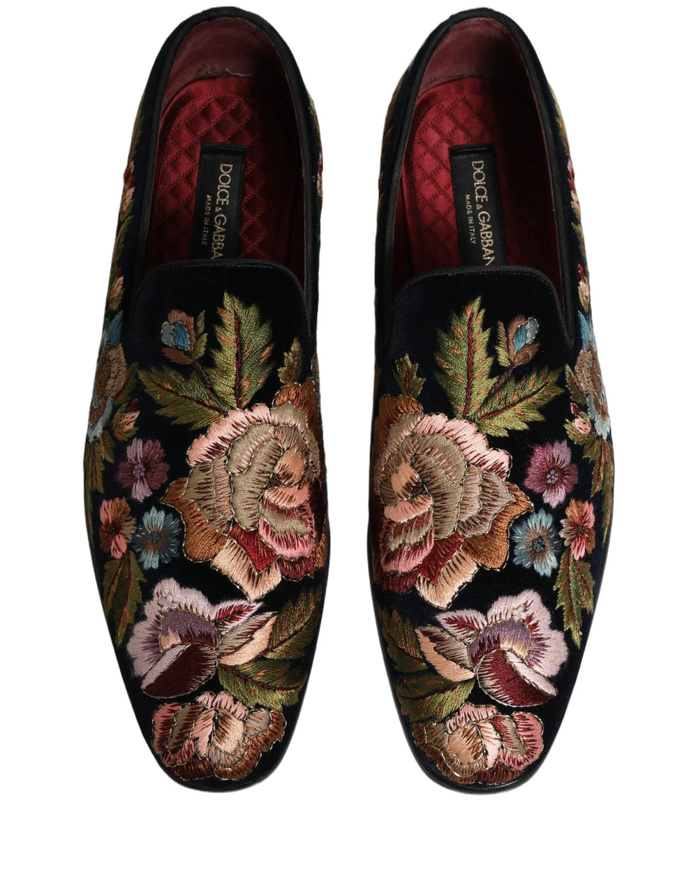 Dolce & Gabbana Black Velvet Floral Embroidery Loafers Shoes - EU44/US11