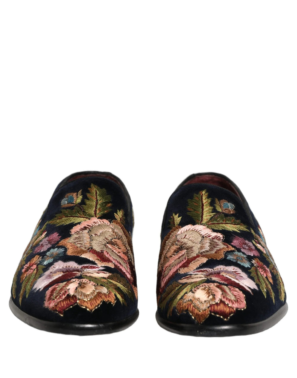 Dolce & Gabbana Black Velvet Floral Embroidery Loafers Shoes - EU44/US11