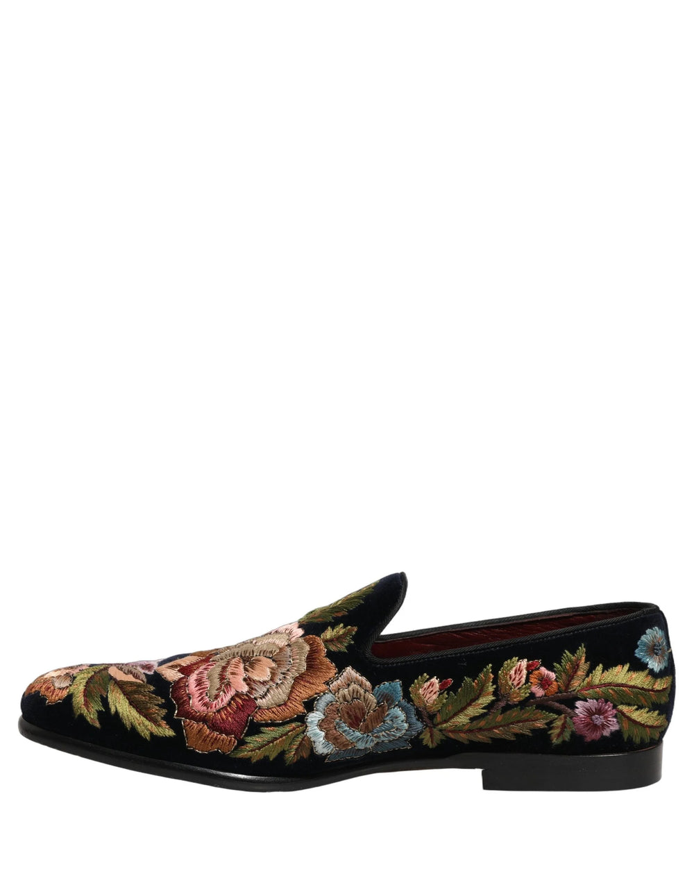 Dolce & Gabbana Black Velvet Floral Embroidery Loafers Shoes - EU44/US11