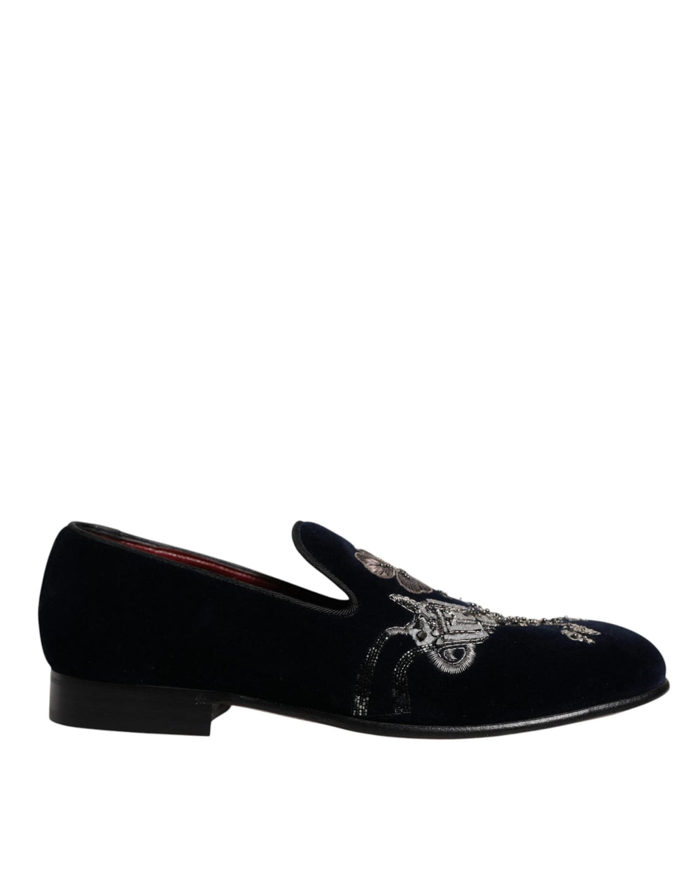 Dolce & Gabbana Black Velvet Floral Gun Loafers Dress Shoes - EU41/US8 - Flats