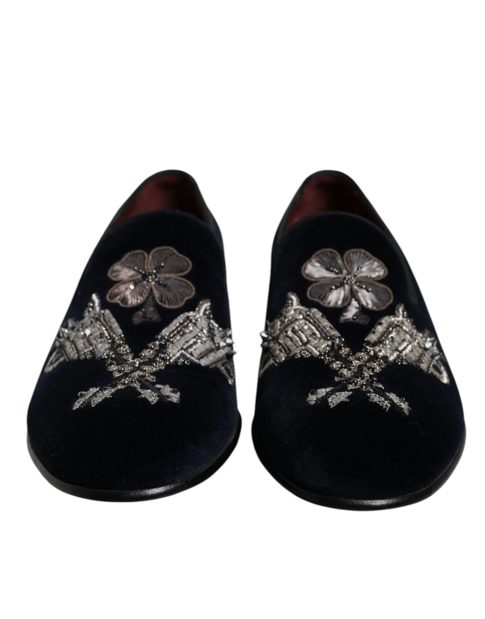 Dolce & Gabbana Black Velvet Floral Gun Loafers Dress Shoes - EU41/US8 - Flats