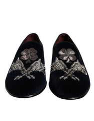 Dolce & Gabbana Black Velvet Floral Gun Loafers Dress Shoes - EU41/US8 - Flats