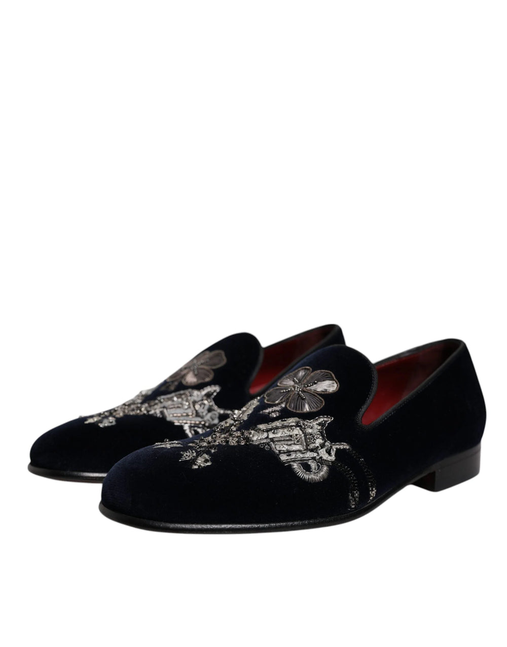 Dolce & Gabbana Black Velvet Floral Gun Loafers Dress Shoes - EU41/US8 - Flats