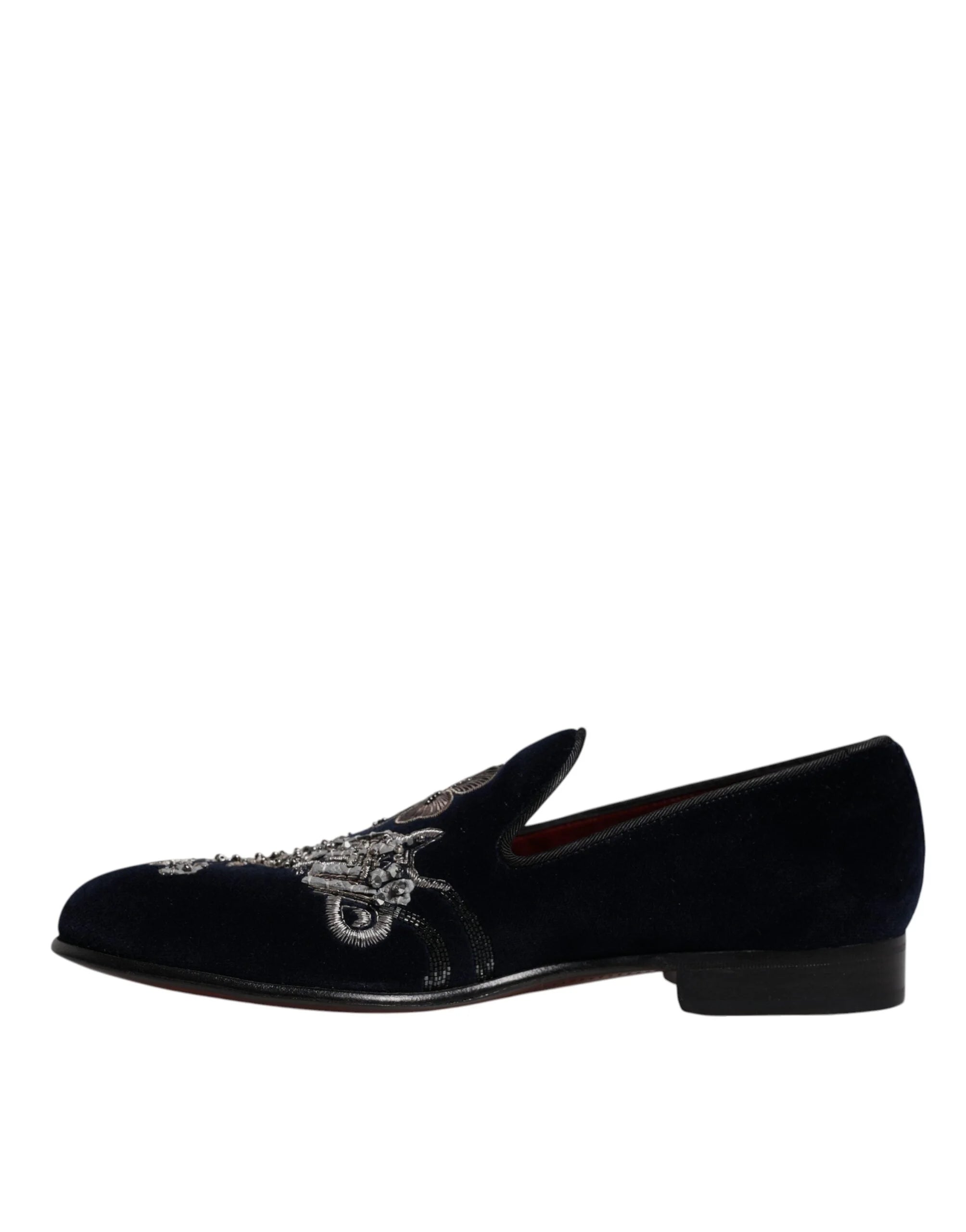 Dolce & Gabbana Black Velvet Floral Gun Loafers Dress Shoes - EU41/US8 - Flats