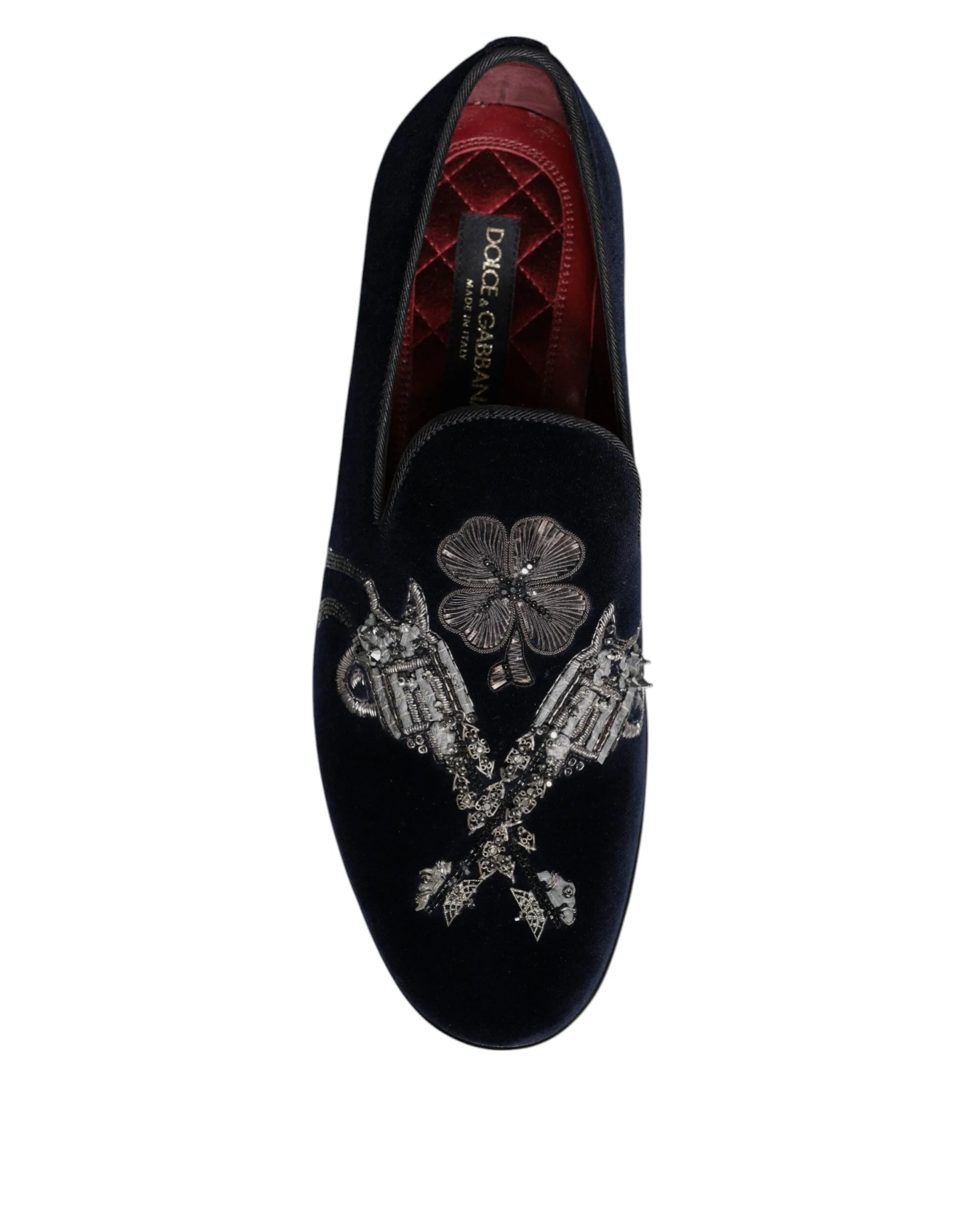 Dolce & Gabbana Black Velvet Floral Gun Loafers Dress Shoes - EU41/US8 - Flats
