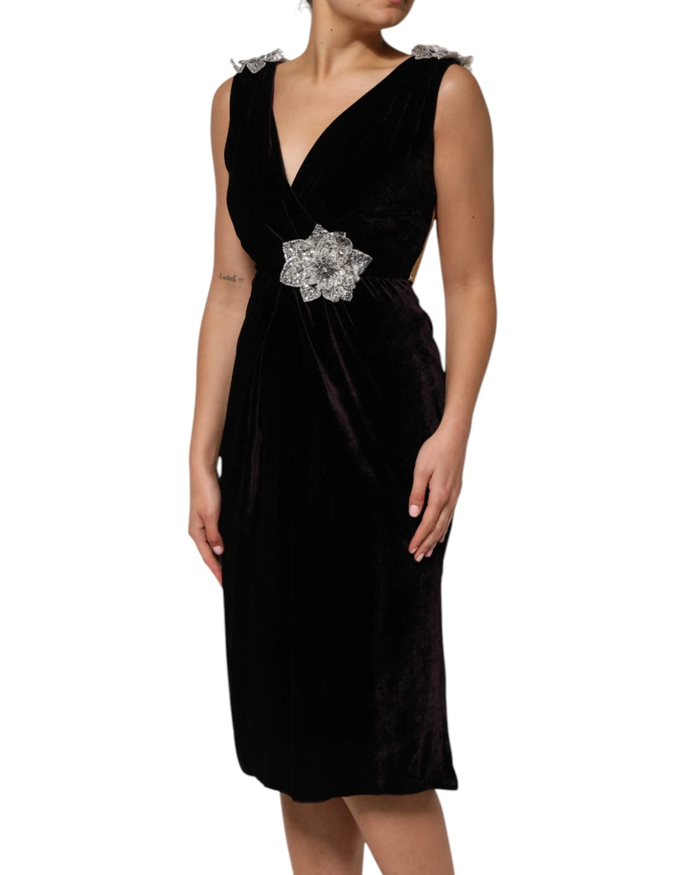 Dolce & Gabbana Black Velvet Flower Embellishment Aline Dress - IT40|S - Dresses