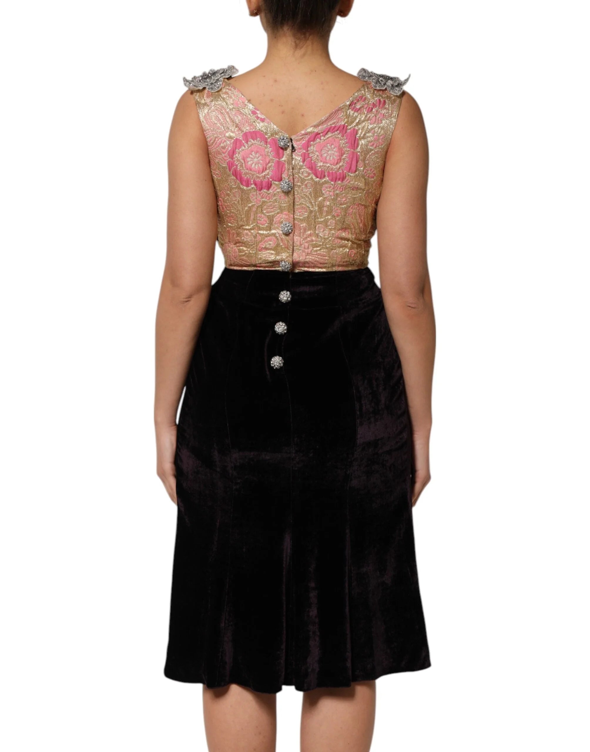 Dolce & Gabbana Black Velvet Flower Embellishment Aline Dress - IT40|S - Dresses