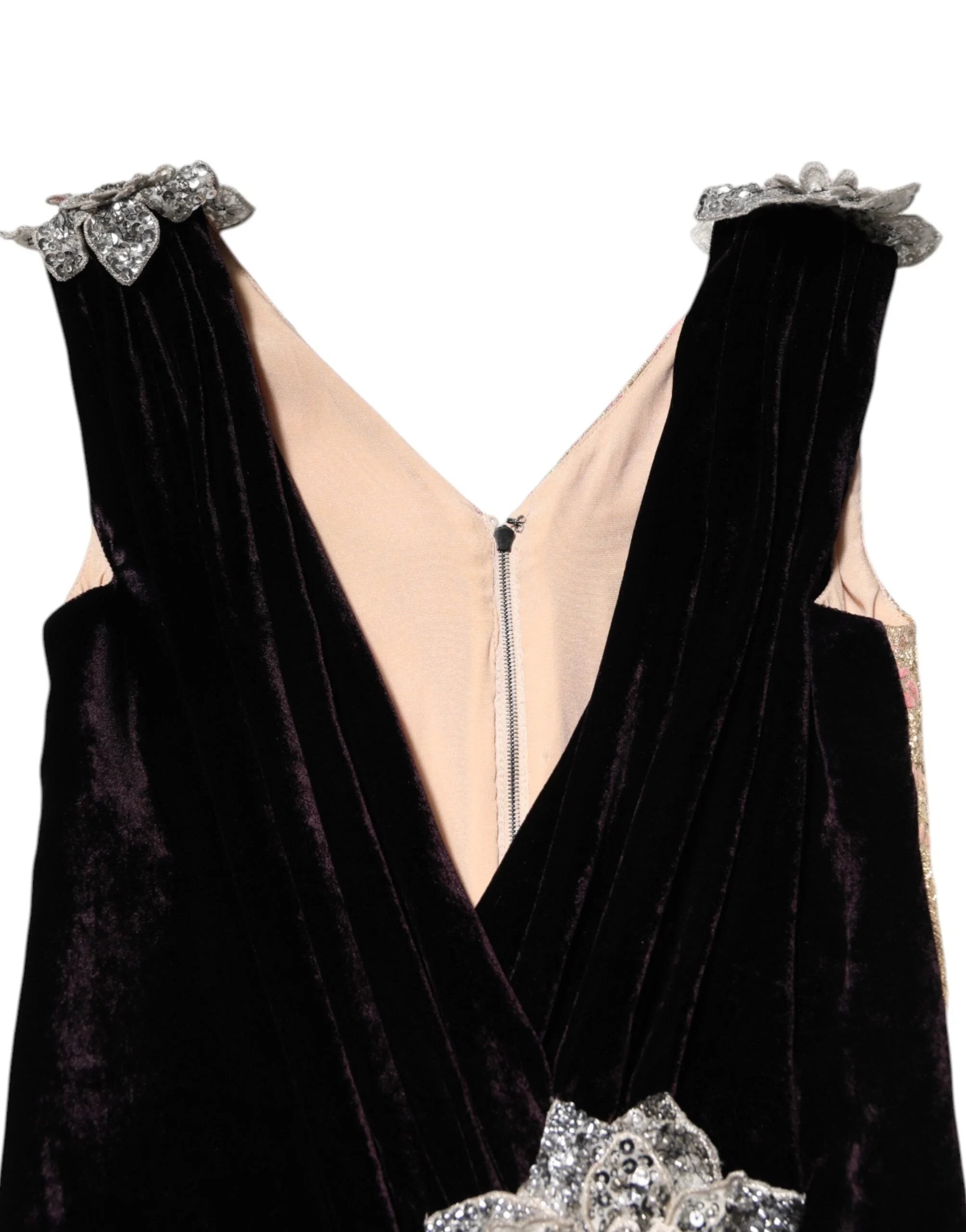 Dolce & Gabbana Black Velvet Flower Embellishment Aline Dress - IT40|S - Dresses