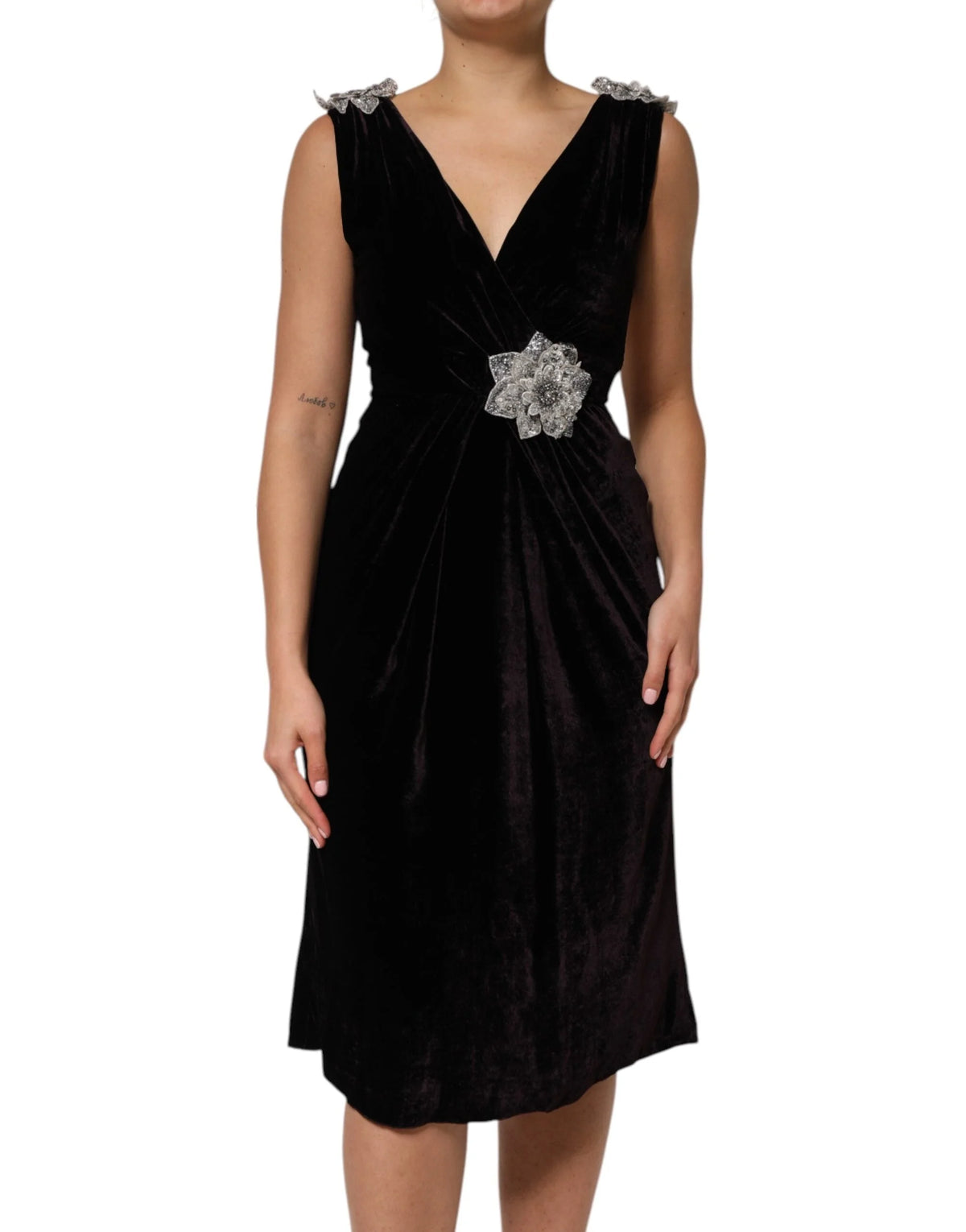 Dolce & Gabbana Black Velvet Flower Embellishment Aline Dress - IT40|S - Dresses