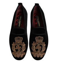 Lofery męskie Dolce & Gabbana, czarny welur i złota koronka - EU 40 | US 7
