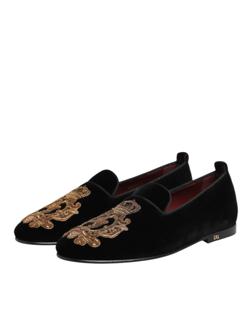 Dolce & Gabbana Black Velvet Gold Crown Mens Loafers Shoes - EU 40 | US 7 - Flats