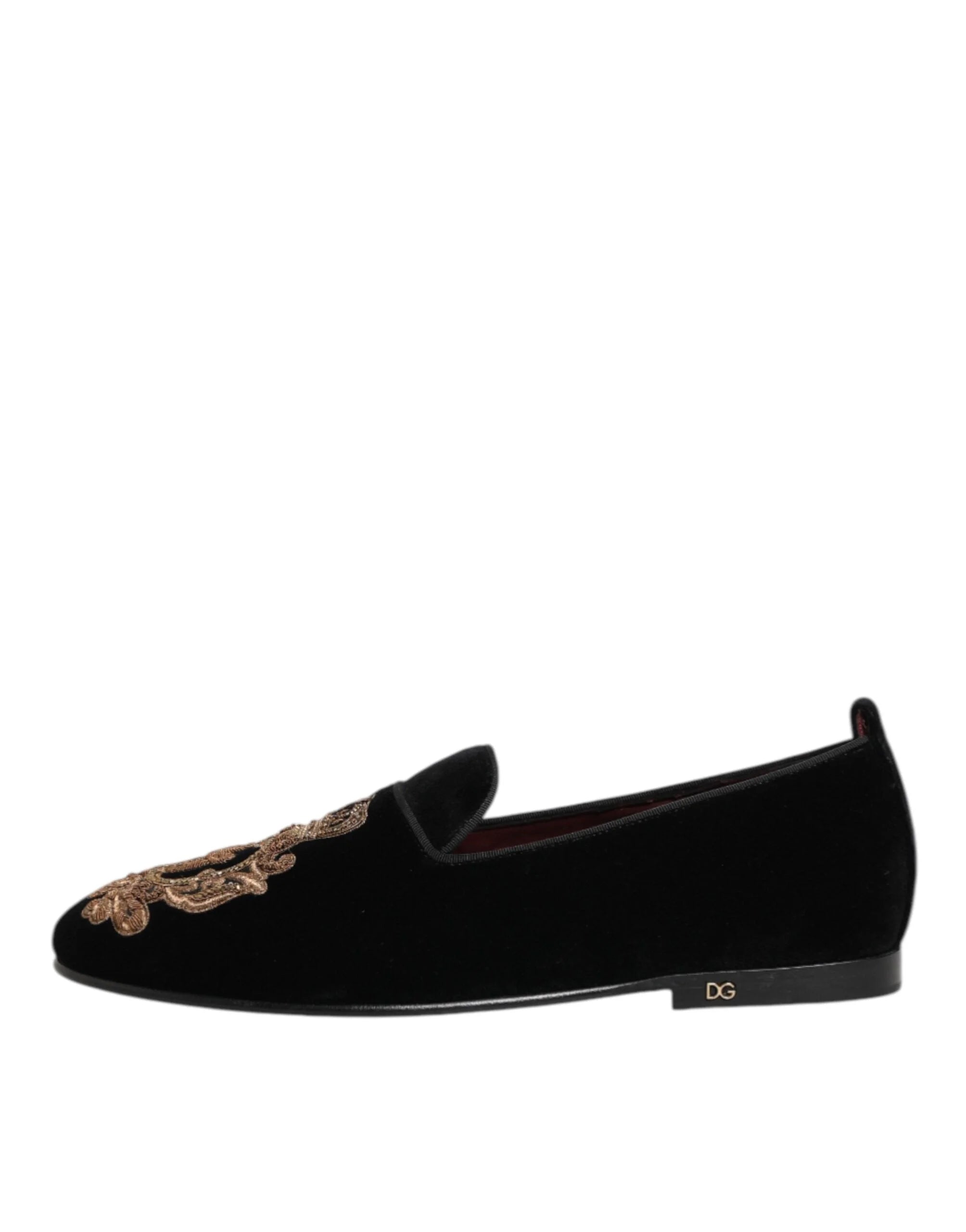 Dolce & Gabbana Black Velvet Gold Crown Mens Loafers Shoes - EU 40 | US 7 - Flats