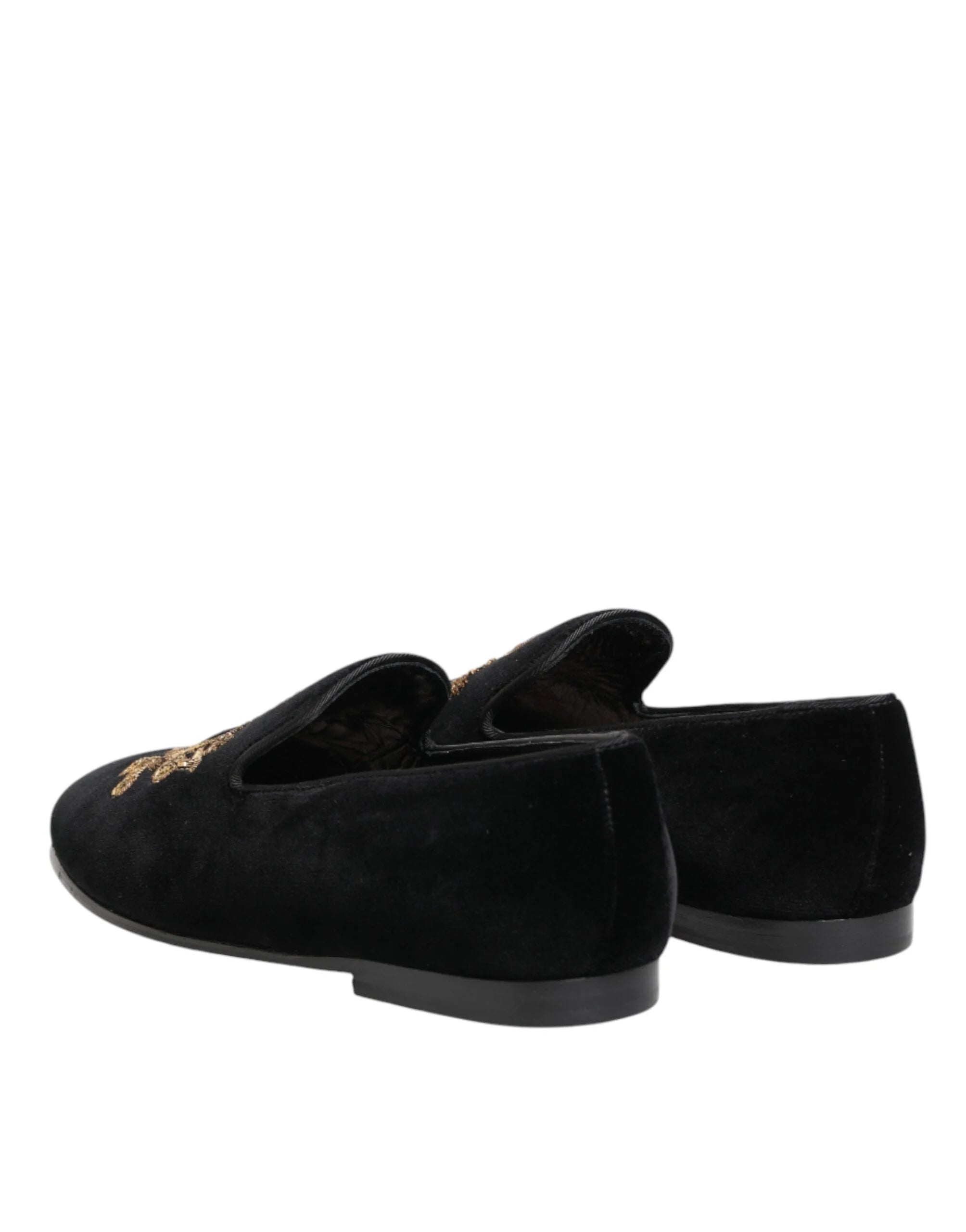 Dolce & Gabbana Black Velvet Gold Crown Mens Loafers Shoes - EU40/US7 - Flats