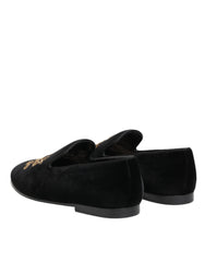 Dolce & Gabbana Black Velvet Gold Crown Mens Loafers Shoes - EU40/US7 - Flats