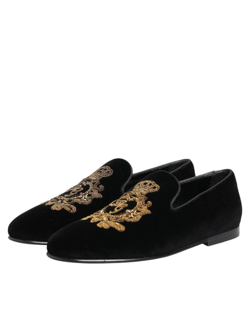 Dolce & Gabbana Black Velvet Gold Crown Mens Loafers Shoes - EU40/US7
