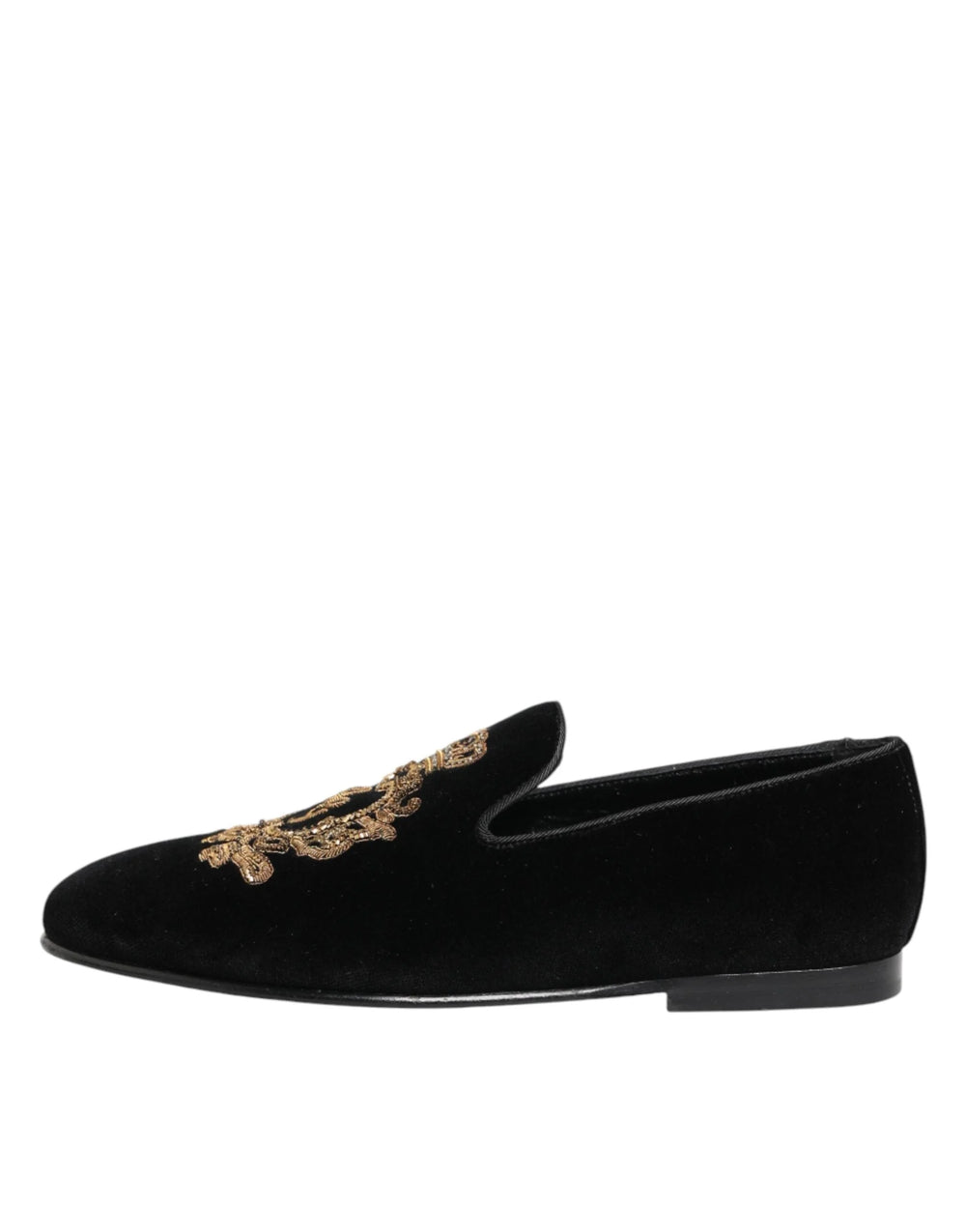 Dolce & Gabbana Black Velvet Gold Crown Mens Loafers Shoes - EU40/US7