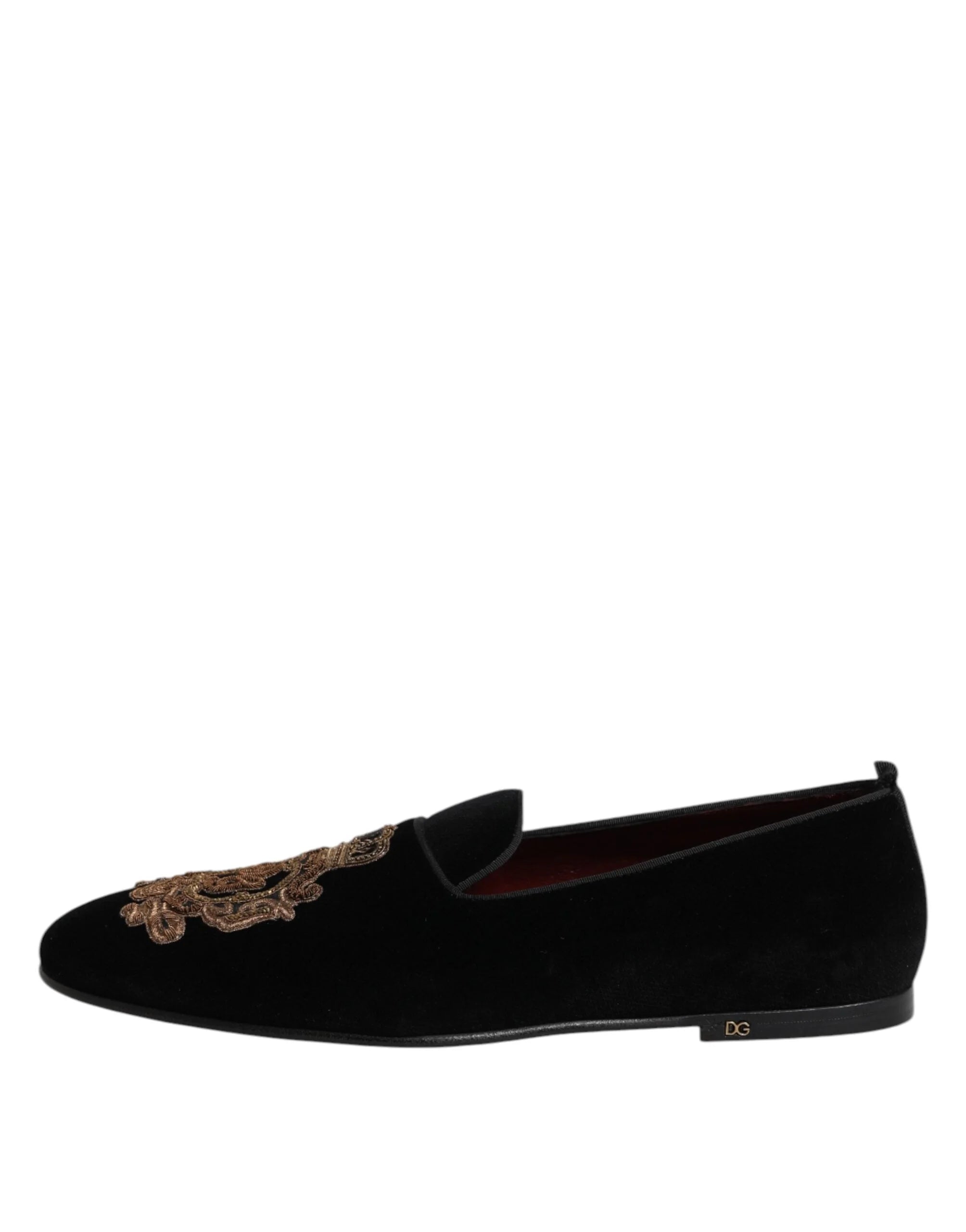 Dolce & Gabbana Black Velvet Gold Crown Mens Loafers Shoes - EU48/US15