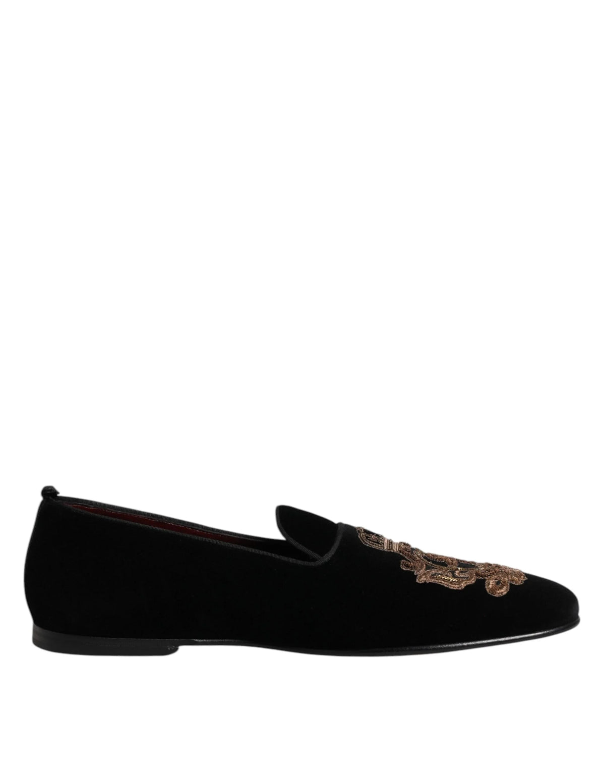 Dolce & Gabbana Black Velvet Gold Crown Mens Loafers Shoes - EU48/US15 - Flats