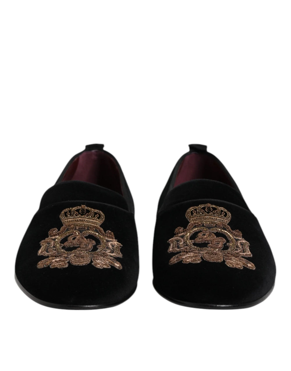 Dolce & Gabbana Black Velvet Gold Crown Mens Loafers Shoes - EU48/US15 - Flats
