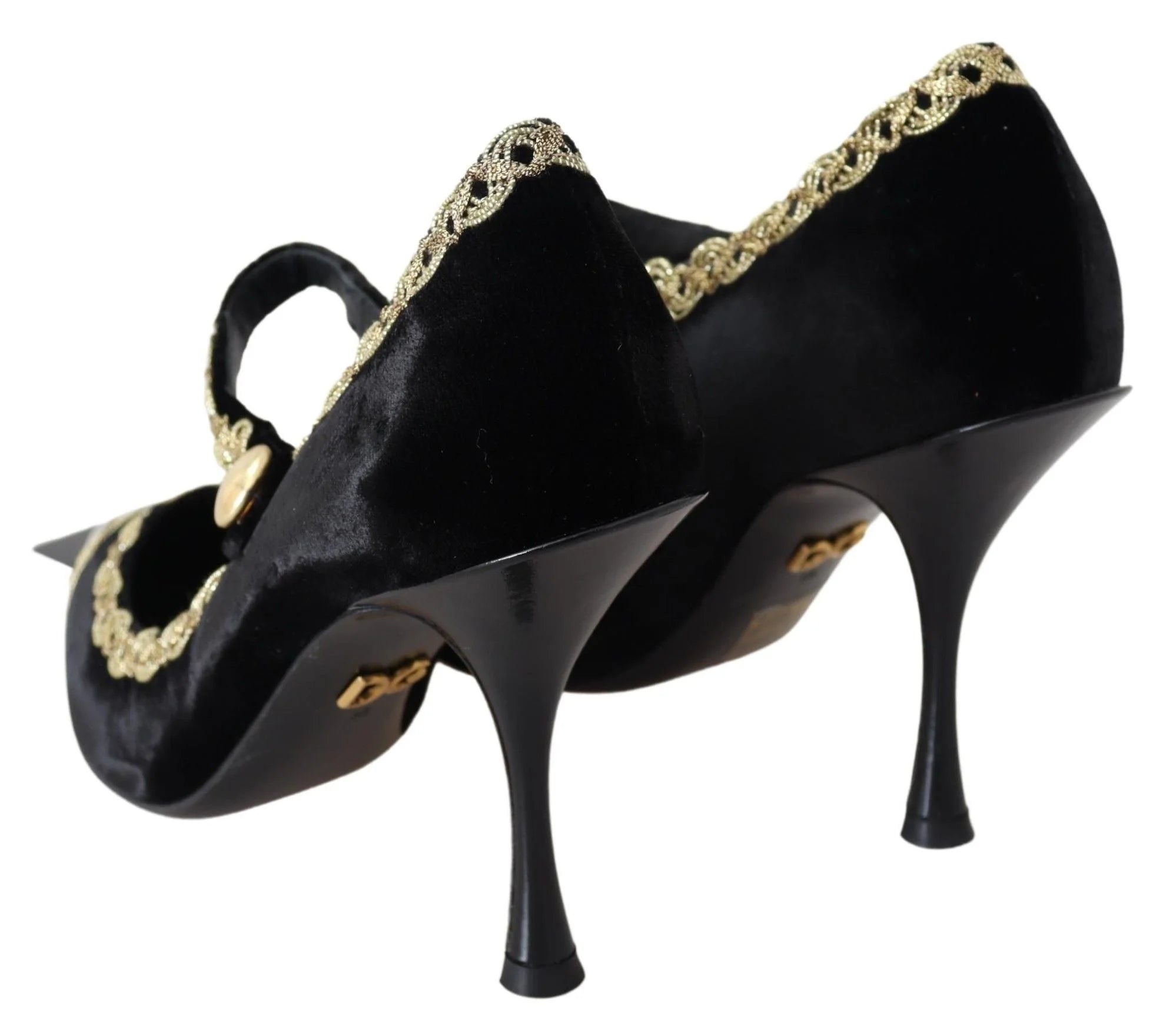 Dolce & Gabbana Black Velvet Gold Mary Janes Pumps - EU35/US4.5 - Heels