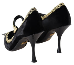 Dolce & Gabbana Black Velvet Gold Mary Janes Pumps - EU35/US4.5 - Heels