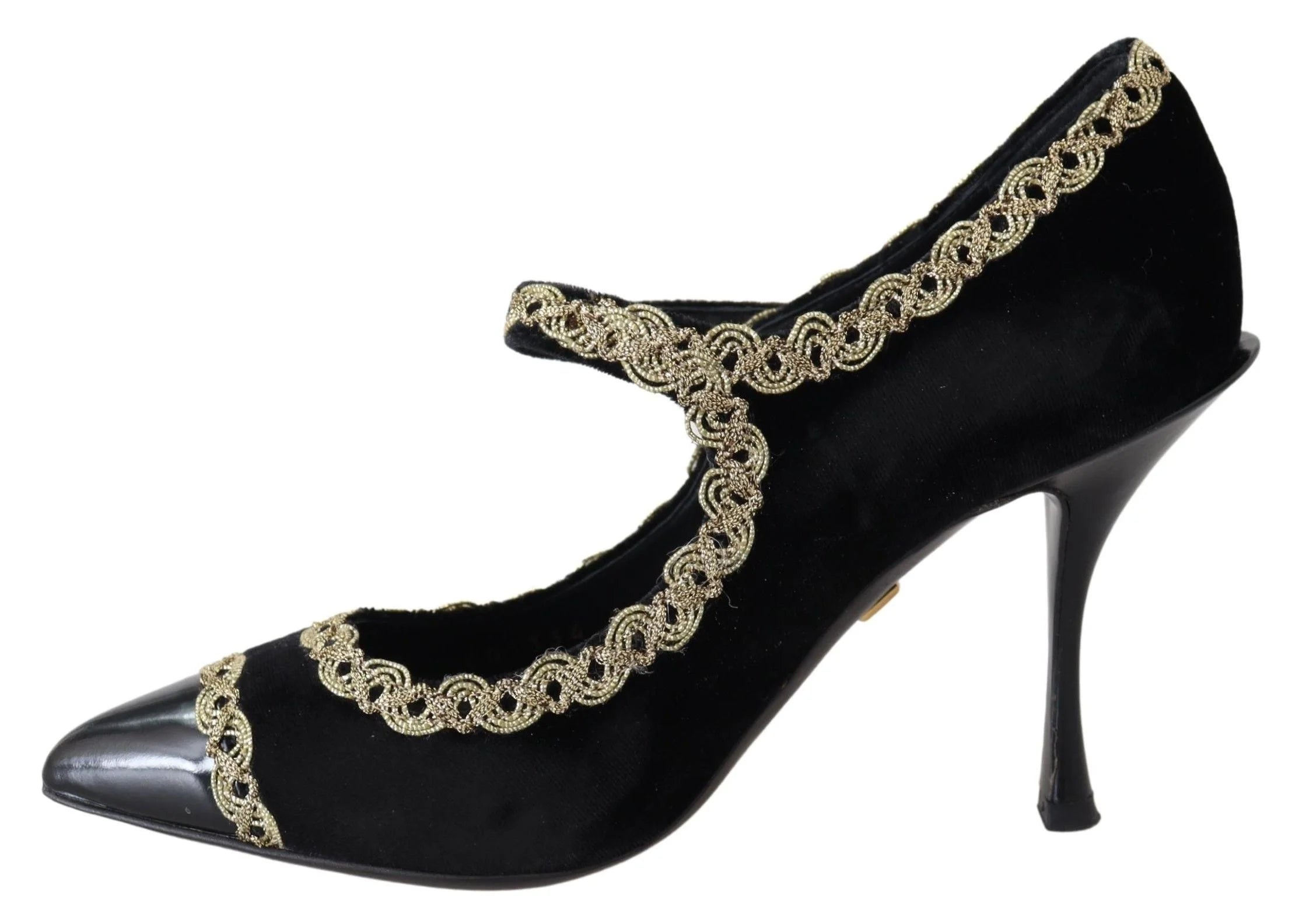 Dolce & Gabbana Black Velvet Gold Mary Janes Pumps - EU35/US4.5 - Heels