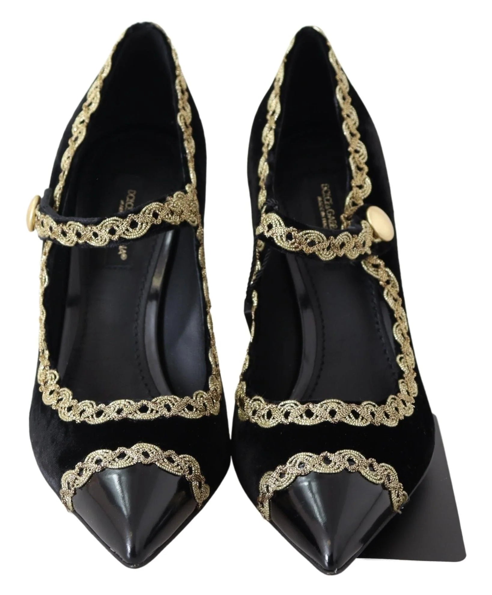 Dolce & Gabbana Black Velvet Gold Mary Janes Pumps - EU35/US4.5 - Heels