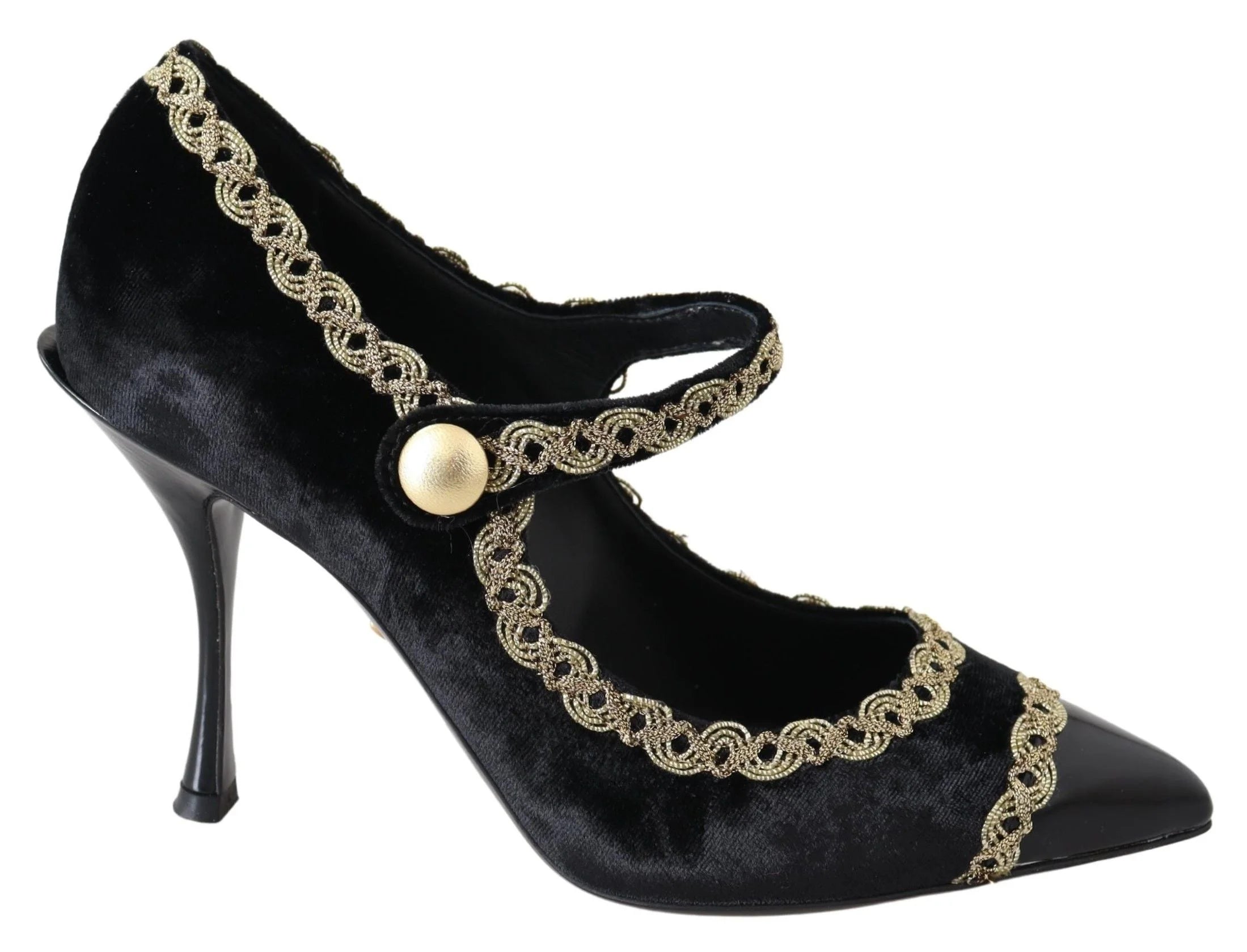 Dolce & Gabbana Black Velvet Gold Mary Janes Pumps - EU35/US4.5 - Heels