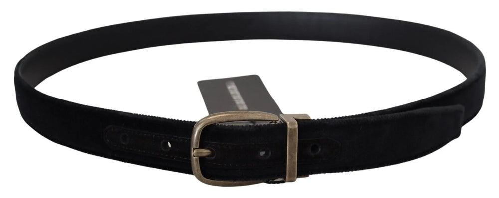 Dolce & Gabbana Black Velvet Leather Antique Metal Buckle - 95 cm / 38 Inches - Belts