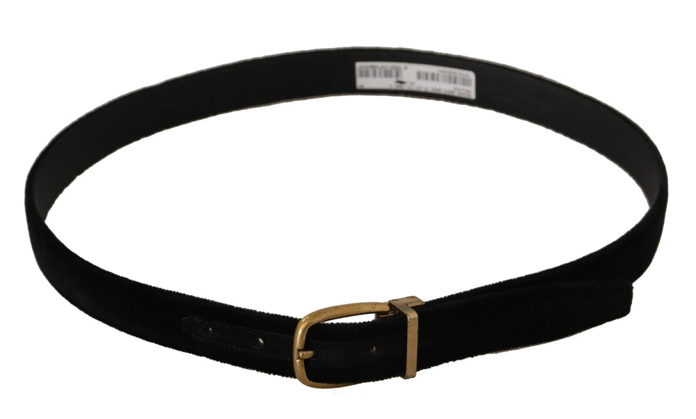 Dolce & Gabbana Black Velvet Leather Gold Tone Metal Buckle Belt - 90 cm / 36 Inches - Belts