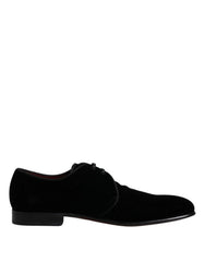 Dolce & Gabbana Black Velvet Leather Lace Up Derby Shoes - EU41.5/US8.5 - Shoes