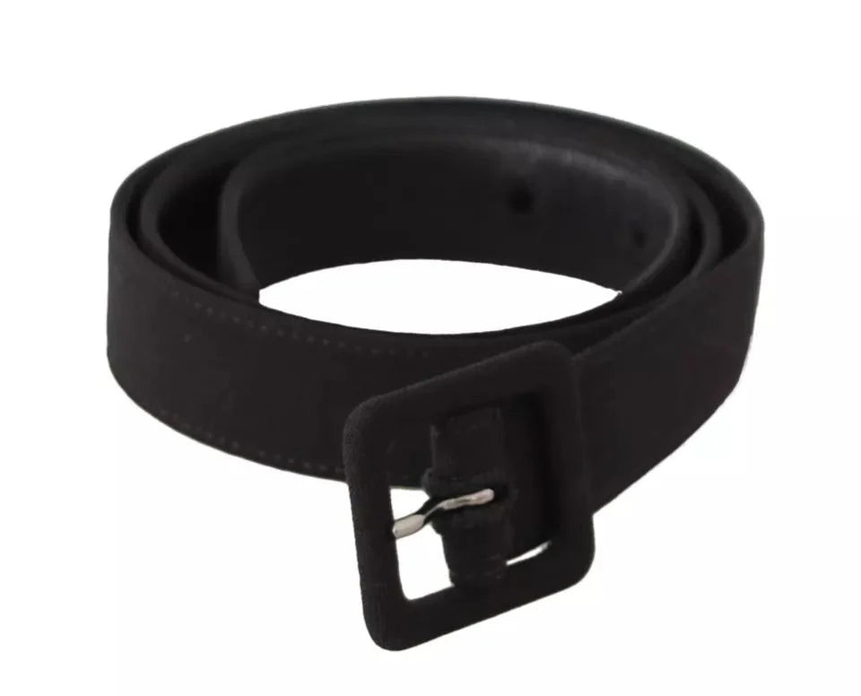 Dolce & Gabbana Black Velvet Leather Logo Waist Buckle Belt - 65 cm / 26 Inches - Belts