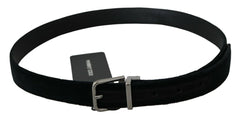 Dolce & Gabbana Black Velvet Leather Silver Buckle Belt - 80 cm / 32 Inches - Belts