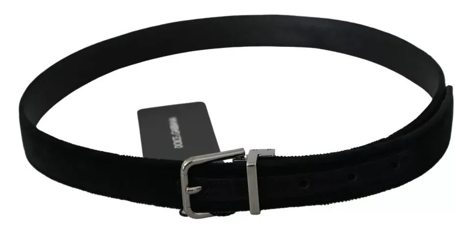 Dolce & Gabbana Black Velvet Leather Silver Buckle Belt - 95 cm / 38 Inches - Belts