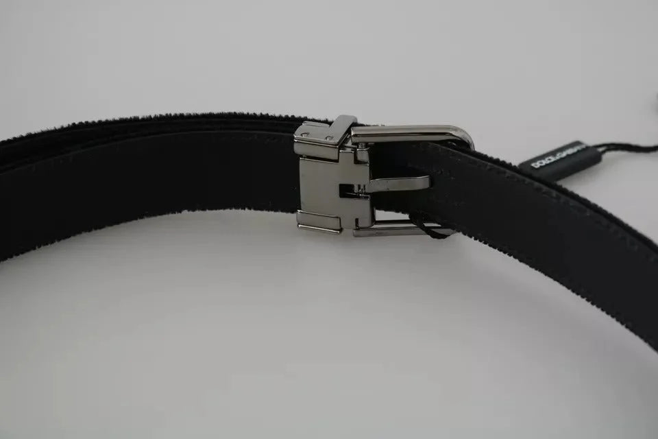Dolce & Gabbana Black Velvet Leather Silver Buckle Belt - 95 cm / 38 Inches - Belts