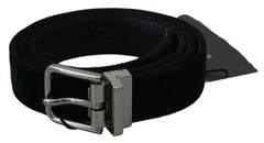 Dolce & Gabbana Black Velvet Leather Silver Buckle Belt - 95 cm / 38 Inches - Belts