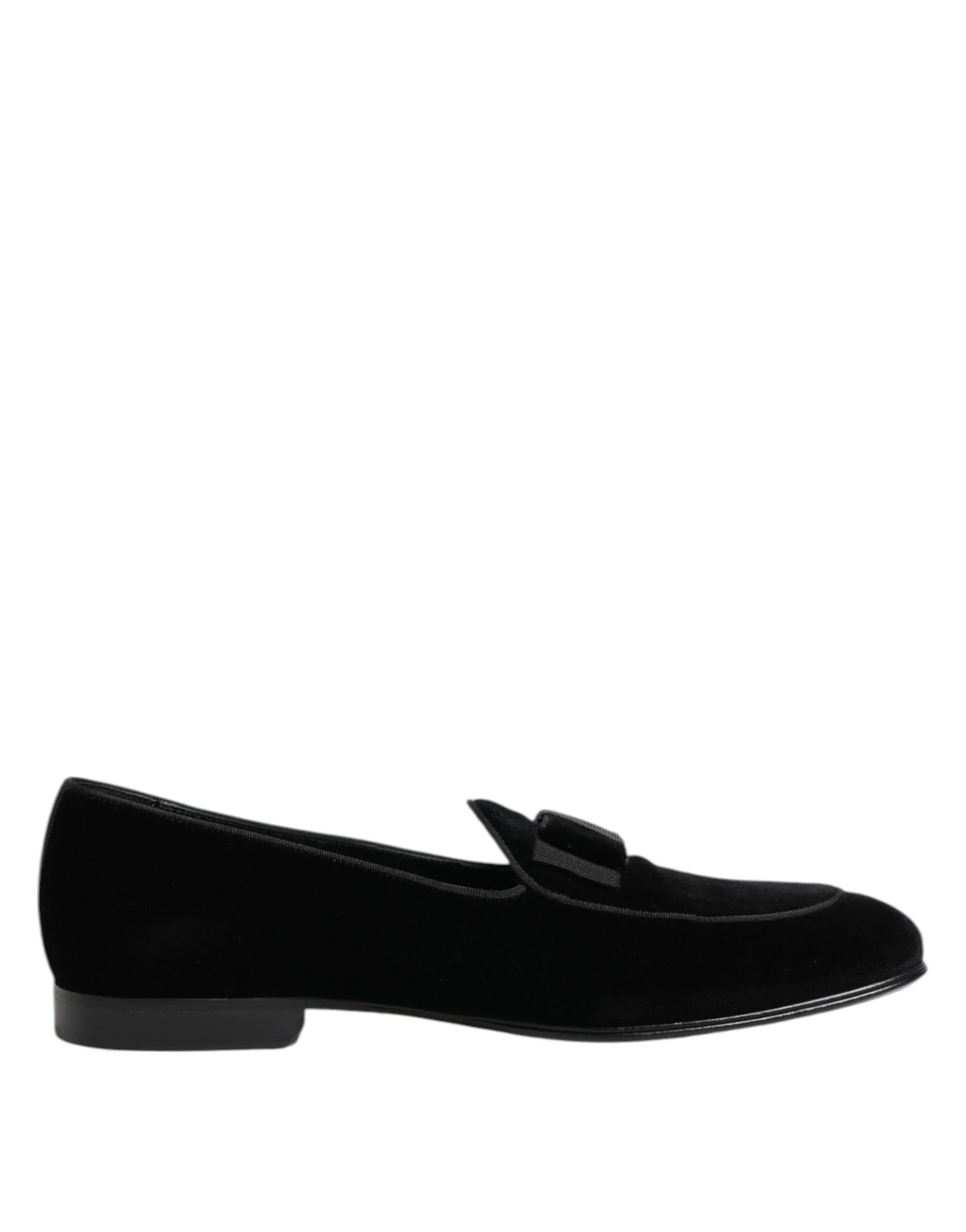 Dolce & Gabbana Black Velvet Loafers Formal Men Dress Shoes - Flats