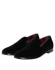 Dolce & Gabbana Black Velvet Loafers Formal Men Dress Shoes - Flats